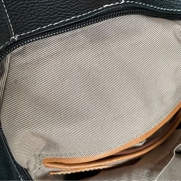 London Fog Textured Pebbled Leather Handbag Purse Black With White Stitching - Picture 10 of 14